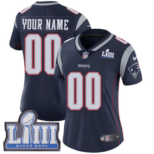 Customized Women's New England Patriots Vapor Untouchable Super Bowl LIII Bound Limited Navy Blue Nike NFL Home Jersey