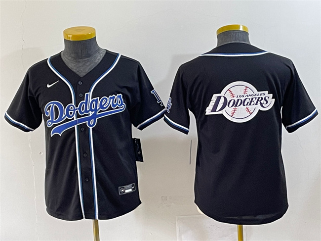 Youth Los Angeles Dodgers Team Big Logo Black Stitched Baseball Jersey 7