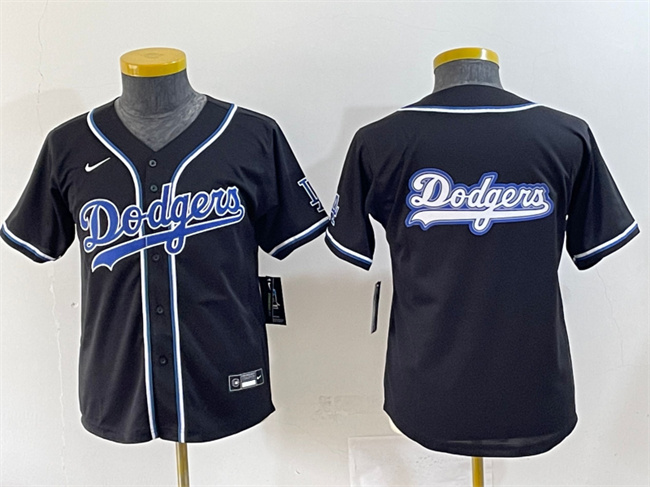Youth Los Angeles Dodgers Team Big Logo Black Stitched Baseball Jersey 2
