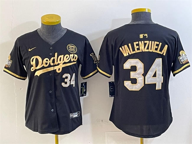 Youth Los Angeles Dodgers #34 Fernando Valenzuela Black Gold 2024 World Series With Fernando Patch Vapor Limited Stitched Baseball Jersey Youth Los Angeles Dodgers #34 Fernando Valenzuela Black Gold 2024 World Series With Fernando Patch Vapor Limited Stitched Baseball Jersey