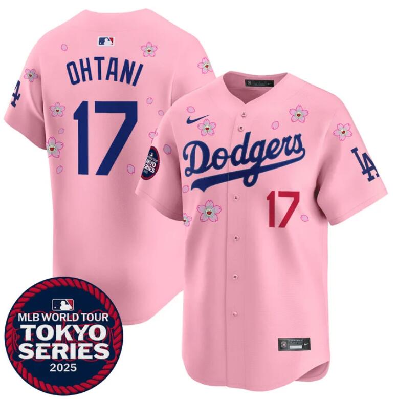 Youth Los Angeles Dodgers #17 Shohei Ohtani Pink 2025 Tokyo Series Limited Stitched Baseball Jersey Youth Los Angeles Dodgers #17 Shohei Ohtani Pink 2025 Tokyo Series Limited Stitched Baseball Jersey