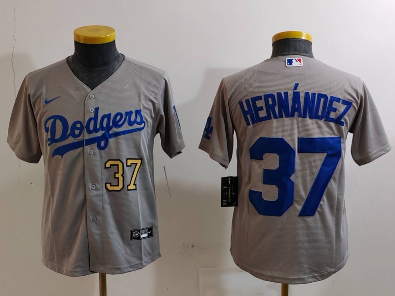 Youth Los Angeles Dodgers #37 Teoscar Hernández Grey Stitched Baseball Jersey 9