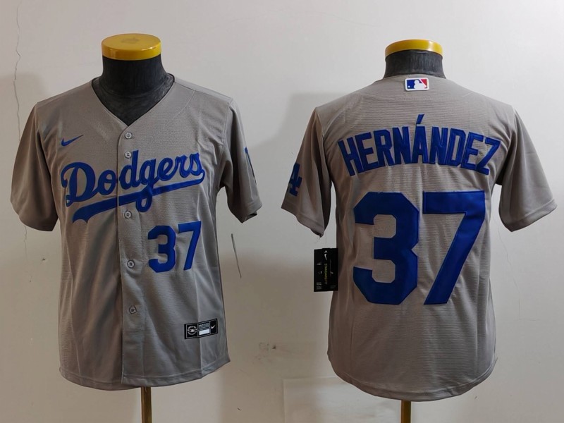 Youth Los Angeles Dodgers #37 Teoscar Hernández Grey Stitched Baseball Jersey 3