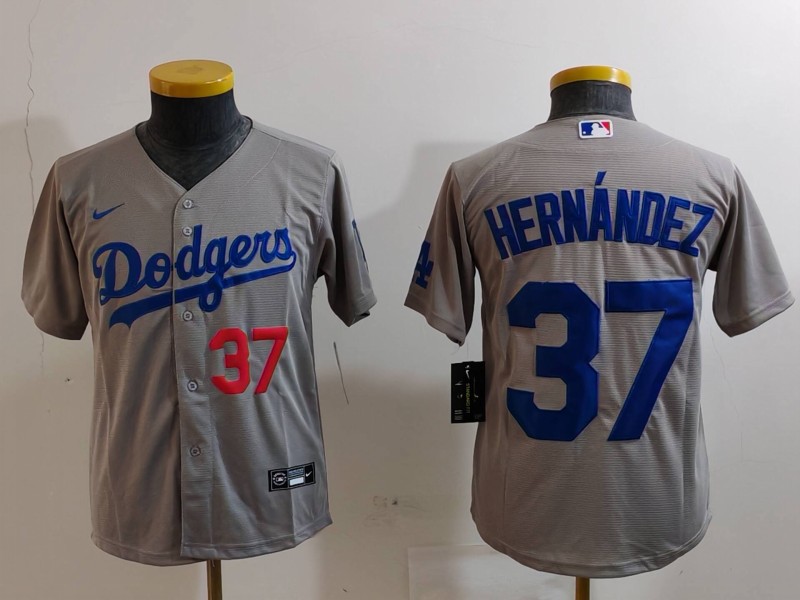 Youth Los Angeles Dodgers #37 Teoscar Hernández Grey Stitched Baseball Jersey 2