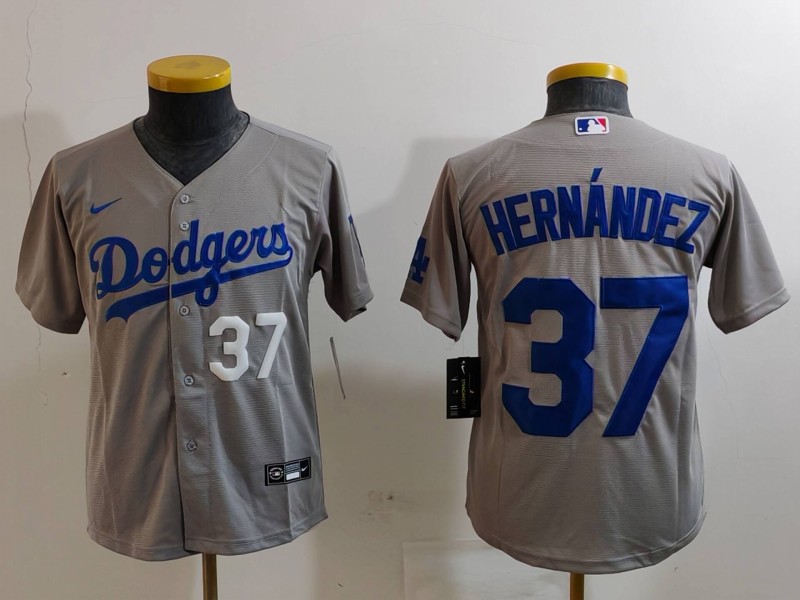 Youth Los Angeles Dodgers #37 Teoscar Hernández Grey Stitched Baseball Jersey 1