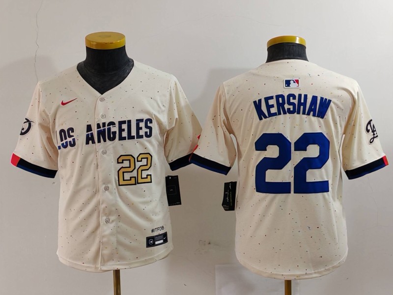 Youth Los Angeles Dodgers #22 Clayton Kershaw Cream Stitched Baseball Jersey 2 Youth Los Angeles Dodgers #22 Clayton Kershaw Cream Stitched Baseball Jersey 2