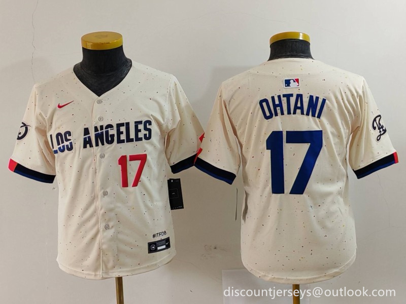 Youth Los Angeles Dodgers #17 Shohei Ohtani Cream Stitched Baseball Jersey 3