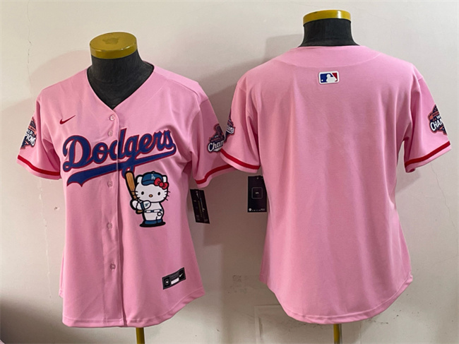 Youth Los Angeles Dodgers Blank Pink Hello Kitty Night 2025 World Series Champions Patch Stitched Baseball Jersey Youth Los Angeles Dodgers Blank Pink Hello Kitty Night 2025 World Series Champions Patch Stitched Baseball Jersey