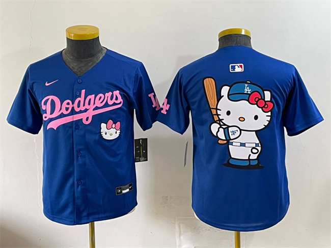 Youth Los Angeles Dodgers Team Big Logo Royal 2025 Hello Kitty Vapor Limited Stitched Baseball Jersey