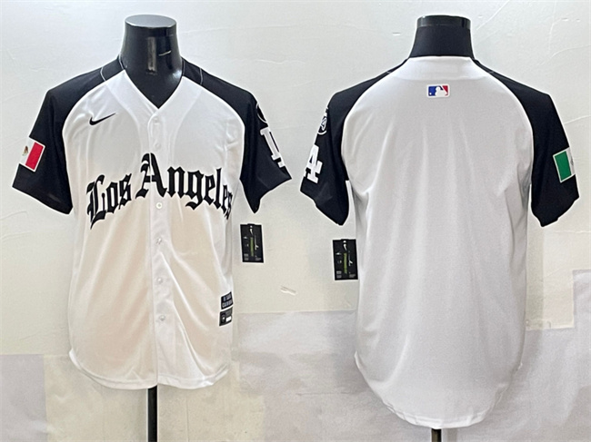 Men's Los Angeles Dodgers Blank White Black Mexico 2025 LA Gothic Style With Fernando Patch Vapor Premier Limited Stitched Baseball Jersey Men's Los Angeles Dodgers Blank White Black Mexico 2025 LA Gothic Style With Fernando Patch Vapor Premier Limited Stitched Baseball Jersey
