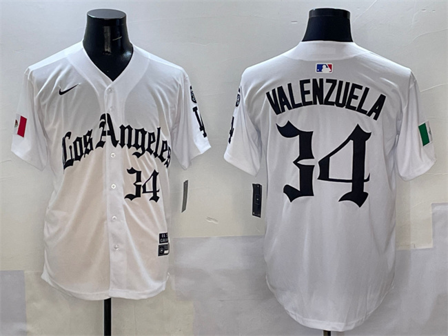 Men's Los Angeles Dodgers #34 Fernando Valenzuela White Mexico 2025 LA Gothic Style With Fernando Patch Vapor Premier Limited Stitched Baseball Jersey Men's Los Angeles Dodgers #34 Fernando Valenzuela White Mexico 2025 LA Gothic Style With Fernando Patch Vapor Premier Limited Stitched Baseball Jersey