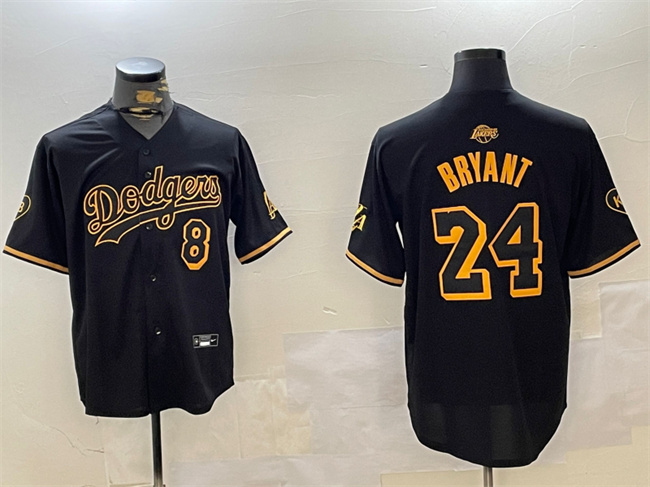 Men's Los Angeles Dodgers Front #8 Back #24 Kobe Bryant Black Stitched Jersey Men's Los Angeles Dodgers Front #8 Back #24 Kobe Bryant Black Stitched Jersey