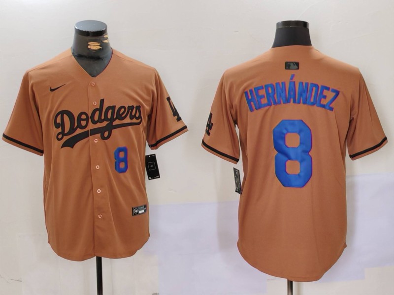 Men's Los Angeles Dodgers #8 Kiké Hernández Brown Cool Base Stitched Baseball Jersey 9 Men's Los Angeles Dodgers #8 Kiké Hernández Brown Cool Base Stitched Baseball Jersey 9