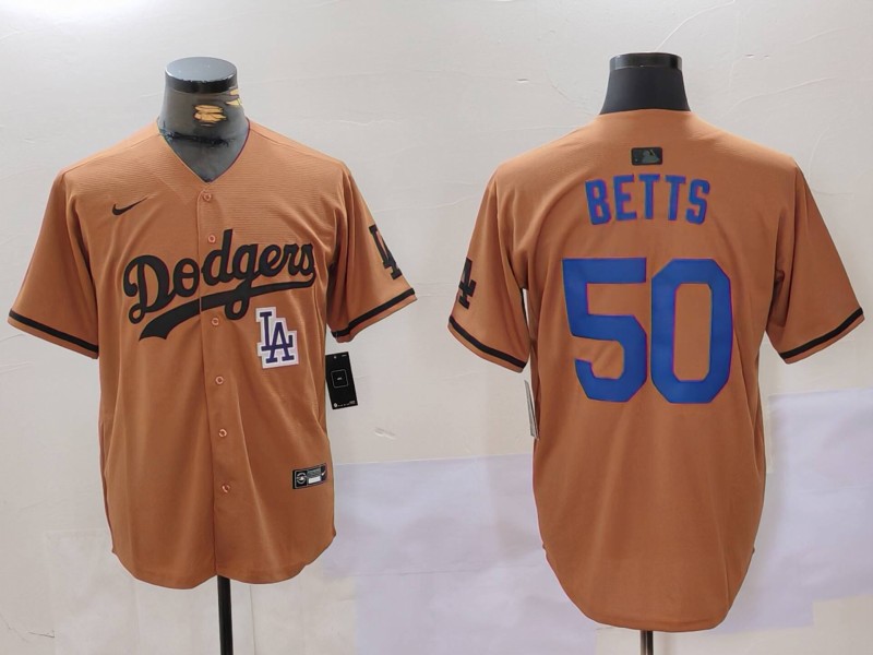 Men's Los Angeles Dodgers #50 Mookie Betts Brown Cool Base Stitched Baseball Jersey 9 Men's Los Angeles Dodgers #50 Mookie Betts Brown Cool Base Stitched Baseball Jersey 9