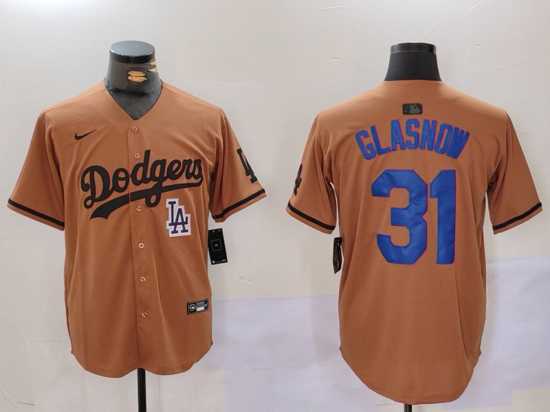 Men's Los Angeles Dodgers #31 Tyler Glasnow Brown Cool Base Stitched Baseball Jersey Men's Los Angeles Dodgers #31 Tyler Glasnow Brown Cool Base Stitched Baseball Jersey