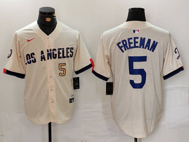 Men's Los Angeles Dodgers #5 Freddie Freeman Cream Stitched Baseball Jersey 1 Men's Los Angeles Dodgers #5 Freddie Freeman Cream Stitched Baseball Jersey 1