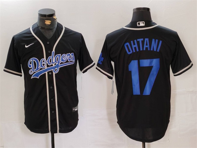 Men's Los Angeles Dodgers #17 Shohei Ohtani Black Cool Base With Patch Stitched Baseball Jersey Men's Los Angeles Dodgers #17 Shohei Ohtani Black Cool Base With Patch Stitched Baseball Jersey