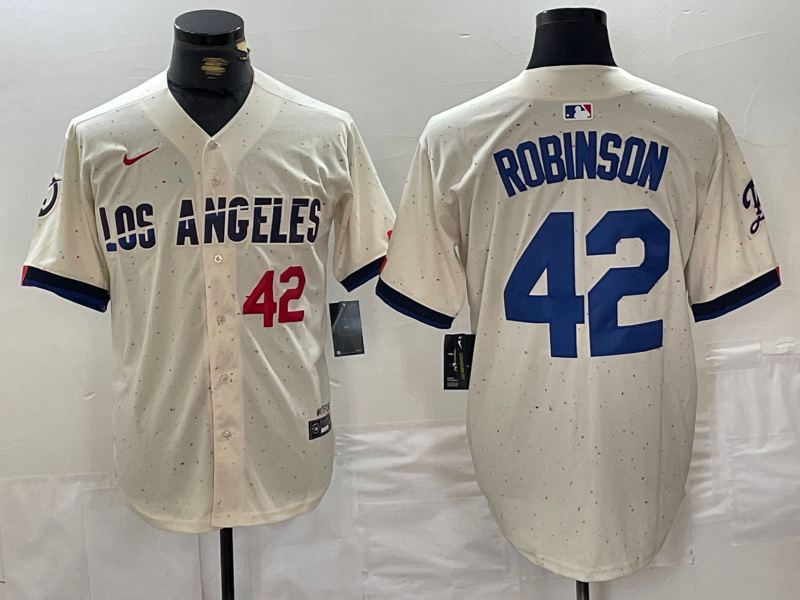 Men's Los Angeles Dodgers #42 Jackie Robinson Cream Stitched Baseball Jersey 2 Men's Los Angeles Dodgers #42 Jackie Robinson Cream Stitched Baseball Jersey 2