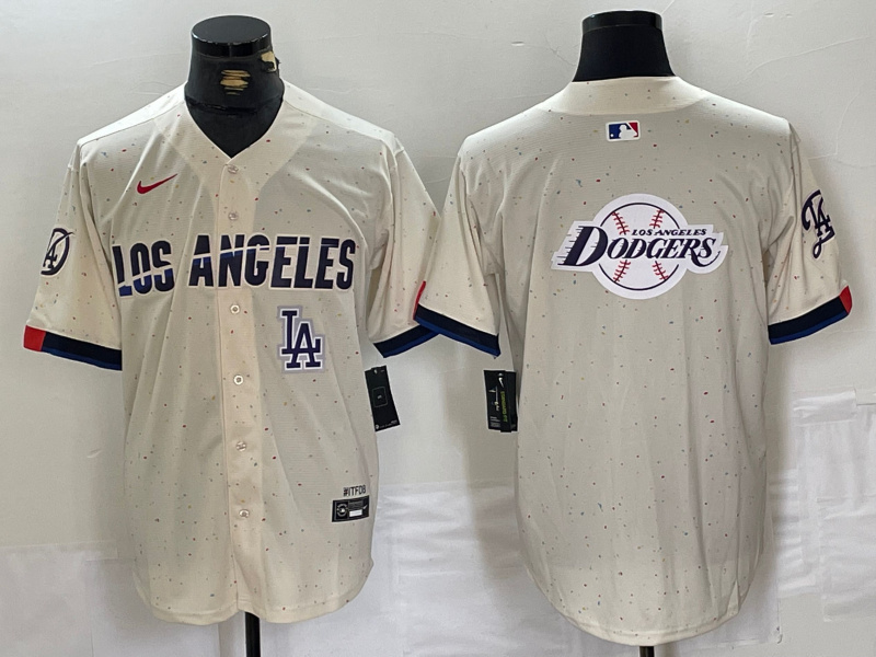 Men's Los Angeles Dodgers Team Big Logo Cream Stitched Baseball Jersey 004 Men's Los Angeles Dodgers Team Big Logo Cream Stitched Baseball Jersey 004