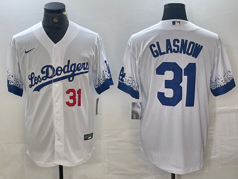Men's Los Angeles Dodgers #31 Tyler Glasnow White City Connect Cool Base Stitched Baseball Jersey 3 Men's Los Angeles Dodgers #31 Tyler Glasnow White City Connect Cool Base Stitched Baseball Jersey 3