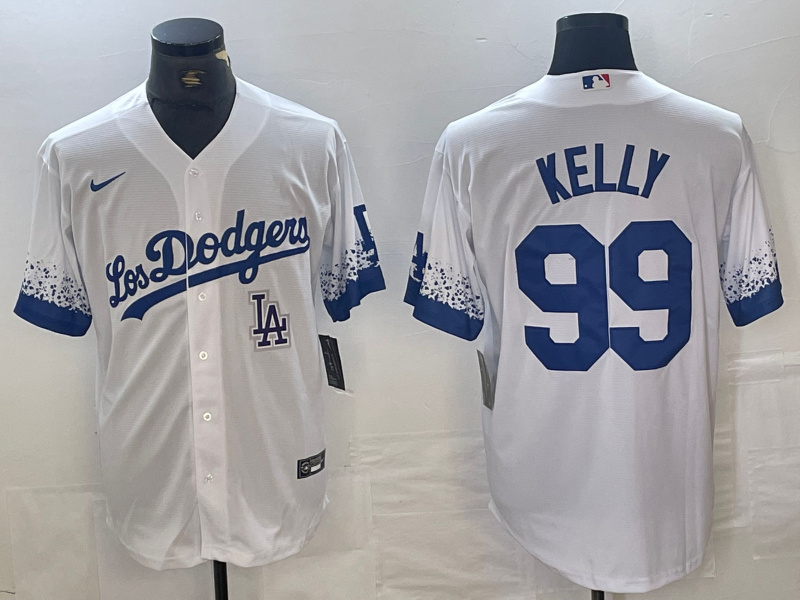 Men's Los Angeles Dodgers #99 Joe Kelly White City Connect Cool Base Stitched Baseball Jersey 6 Men's Los Angeles Dodgers #99 Joe Kelly White City Connect Cool Base Stitched Baseball Jersey 6