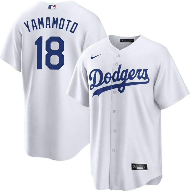 Men's Los Angeles Dodgers #18 Yoshinobu Yamamoto White Cool Base Stitched Jersey Men's Los Angeles Dodgers #18 Yoshinobu Yamamoto White Cool Base Stitched Jersey