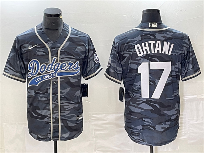 Men's Los Angeles Dodgers #17 Shohei Ohtani Gray Camo Cool Base With Patch Stitched Baseball Jersey Men's Los Angeles Dodgers #17 Shohei Ohtani Gray Camo Cool Base With Patch Stitched Baseball Jersey