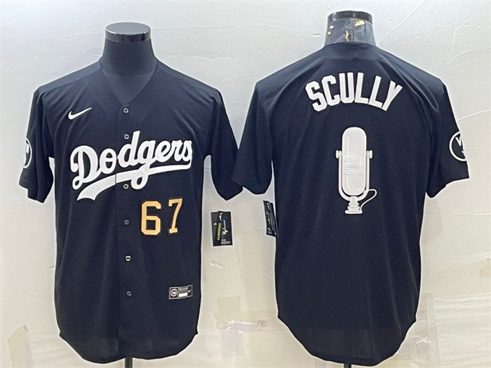 Men's Los Angeles Dodgers #67 Vin Scully Black Big Logo With Vin Scully Patch Stitched Jersey 1 Men's Los Angeles Dodgers #67 Vin Scully Black Big Logo With Vin Scully Patch Stitched Jersey 1