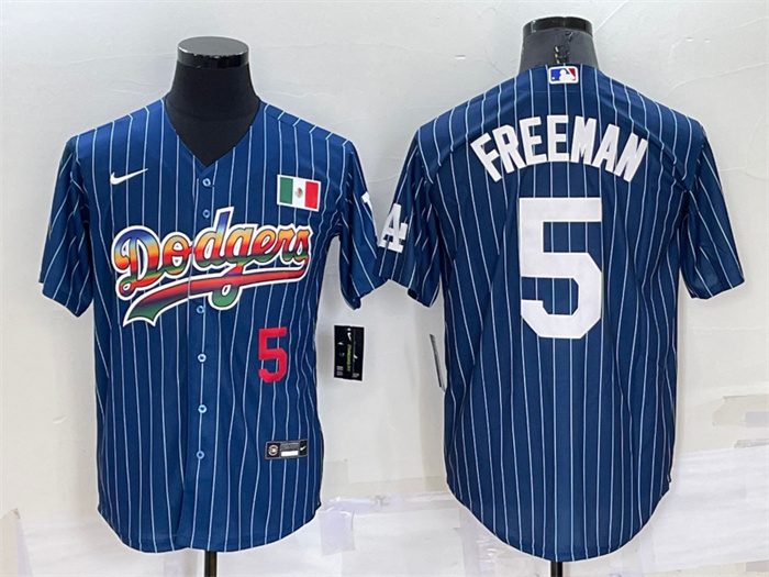 Men's Los Angeles Dodgers #5 Freddie Freeman Navy Mexico Rainbow Cool Base Stitched Baseball Jersey Men's Los Angeles Dodgers #5 Freddie Freeman Navy Mexico Rainbow Cool Base Stitched Baseball Jersey