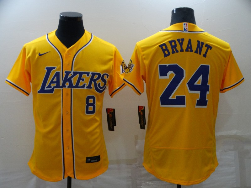 Men's Los Angeles Lakers Front #8 Back #24 Kobe Bryant Yellow Flex Base Stitched Jersey Men's Los Angeles Lakers Front #8 Back #24 Kobe Bryant Yellow Flex Base Stitched Jersey