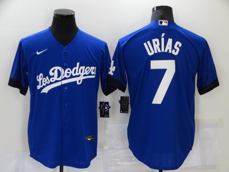 Men's Los Angeles Dodgers #7 Julio Urias Blue 2021 City Connect Cool Base Stitched Jersey Men's Los Angeles Dodgers #7 Julio Urias Blue 2021 City Connect Cool Base Stitched Jersey