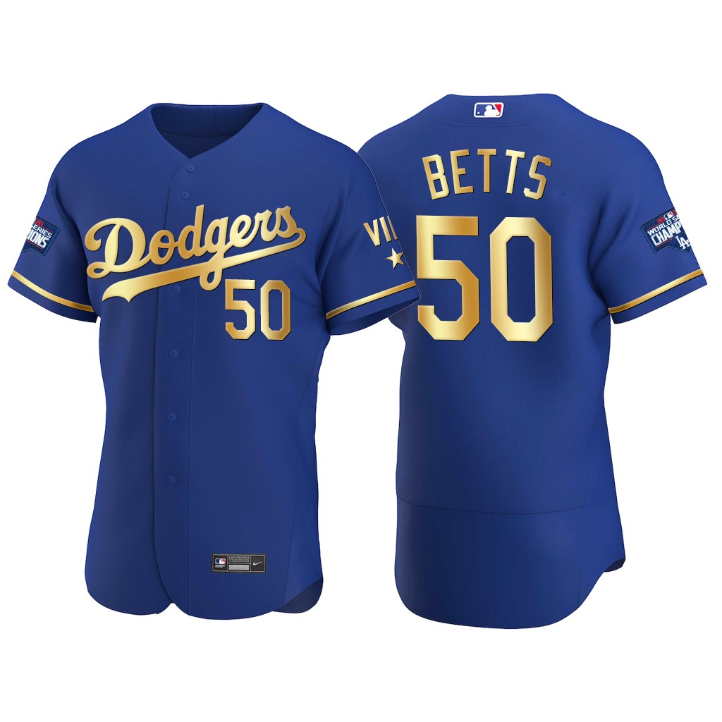 Los Angeles Dodgers #50 Mookie Betts Men's Nike Authentic 2021 Gold Program World Series Champions MLB Jersey Royal Los Angeles Dodgers #50 Mookie Betts Men's Nike Authentic 2021 Gold Program World Series Champions MLB Jersey Royal