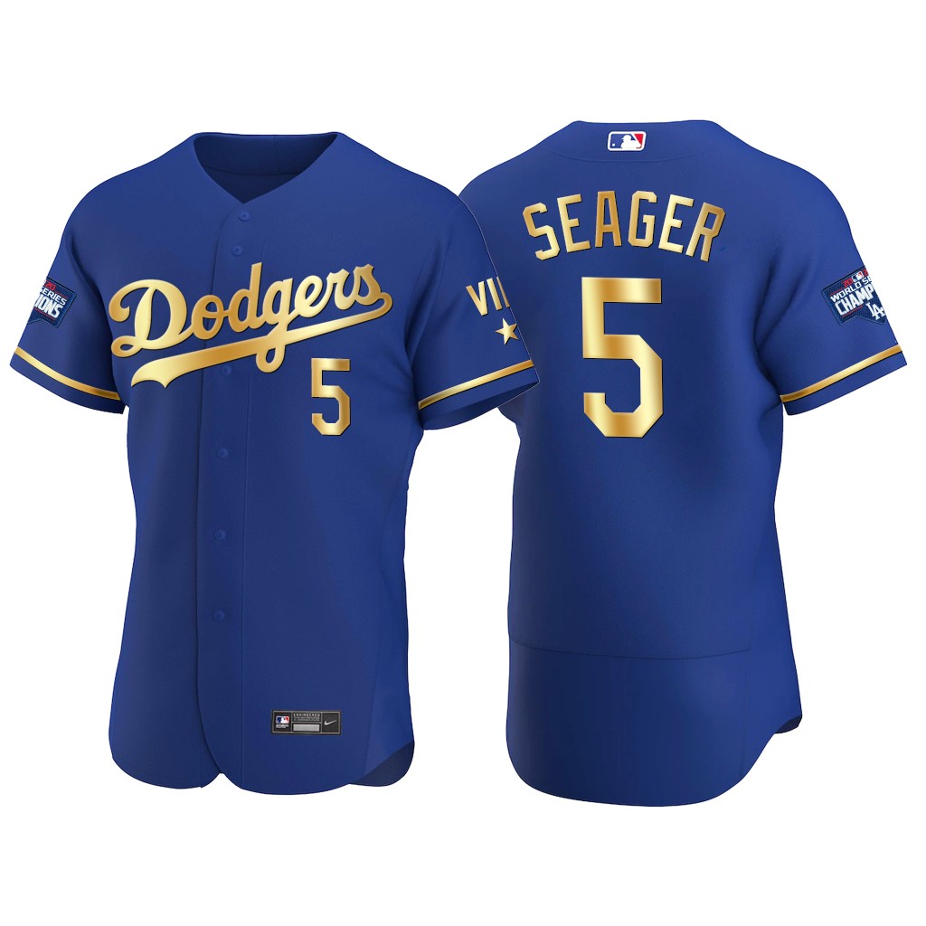 Los Angeles Dodgers #5 Corey Seager Men's Nike Authentic 2021 Gold Program World Series Champions MLB Jersey Royal Los Angeles Dodgers #5 Corey Seager Men's Nike Authentic 2021 Gold Program World Series Champions MLB Jersey Royal