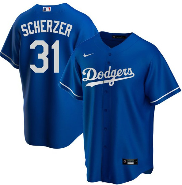 Men's Los Angeles Dodgers #31 Max Scherzer Royal Alternate Cool Base Jersey Men's Los Angeles Dodgers #31 Max Scherzer Royal Alternate Cool Base Jersey