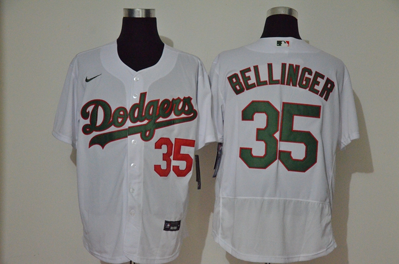 Men's Los Angeles Dodgers #35 Cody Bellinger White With Green Name Stitched MLB Flex Base Nike Jersey Men's Los Angeles Dodgers #35 Cody Bellinger White With Green Name Stitched MLB Flex Base Nike Jersey