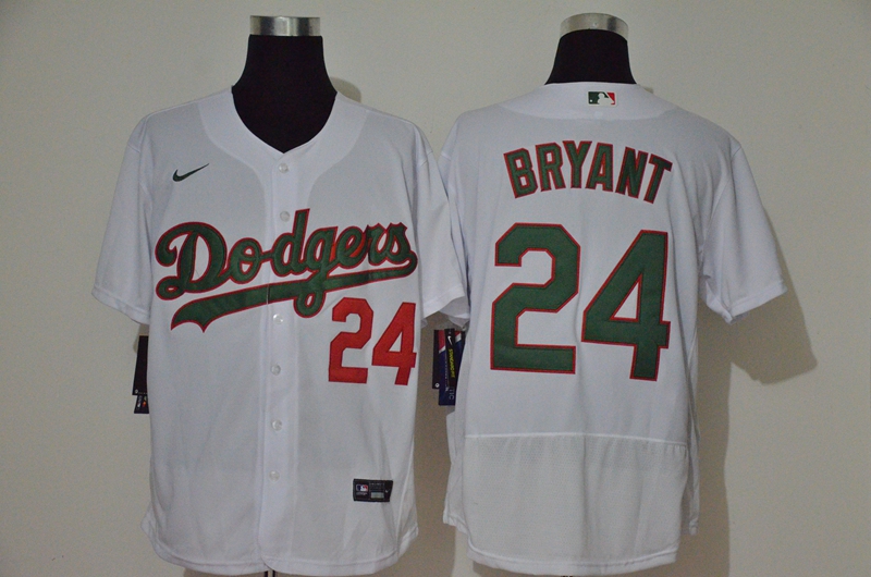 Men's Los Angeles Dodgers #24 Kobe Bryant White With Green Name Stitched MLB Flex Base Nike Jersey Men's Los Angeles Dodgers #24 Kobe Bryant White With Green Name Stitched MLB Flex Base Nike Jersey