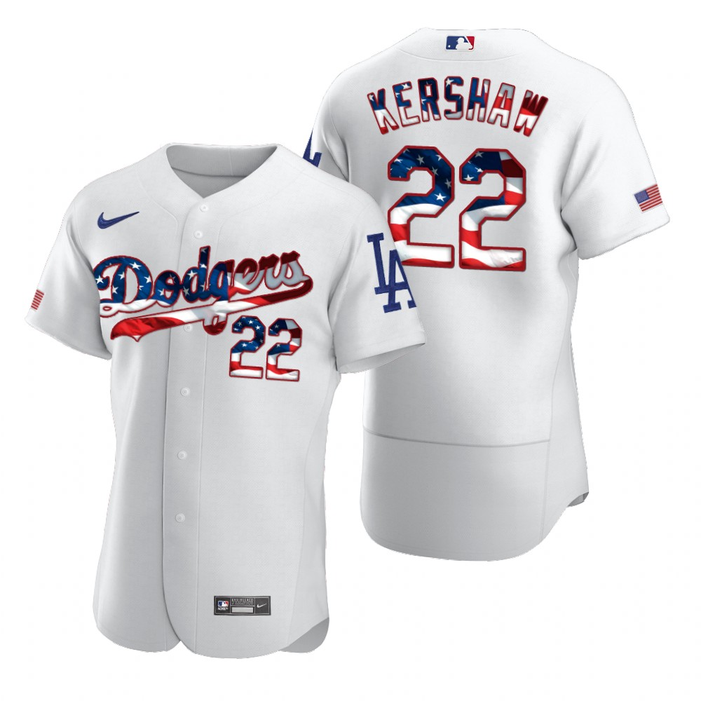 Los Angeles Dodgers #22 Clayton Kershaw Men's Nike White Fluttering USA Flag Limited Edition Authentic MLB Jersey Los Angeles Dodgers #22 Clayton Kershaw Men's Nike White Fluttering USA Flag Limited Edition Authentic MLB Jersey