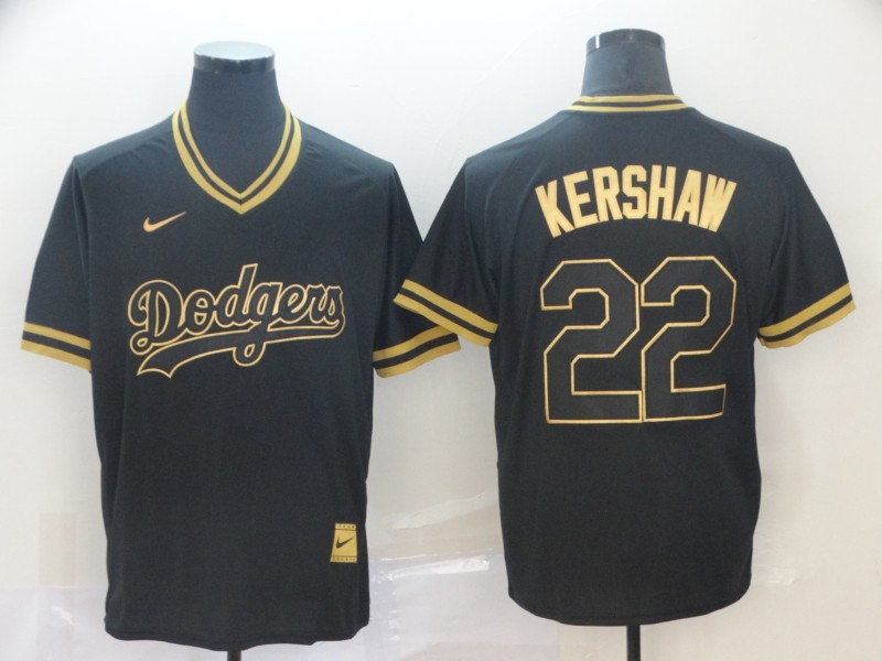 Dodgers 22 Clayton Kershaw Black Gold Nike Cooperstown Collection Legend V Neck Jersey Dodgers 22 Clayton Kershaw Black Gold Nike Cooperstown Collection Legend V Neck Jersey