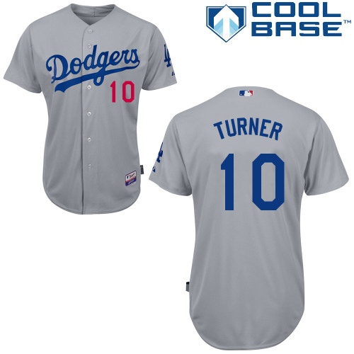 Los Angeles Dodgers#10 Turner Majestic Authentic Grey Jersey Los Angeles Dodgers#10 Turner Majestic Authentic Grey Jersey
