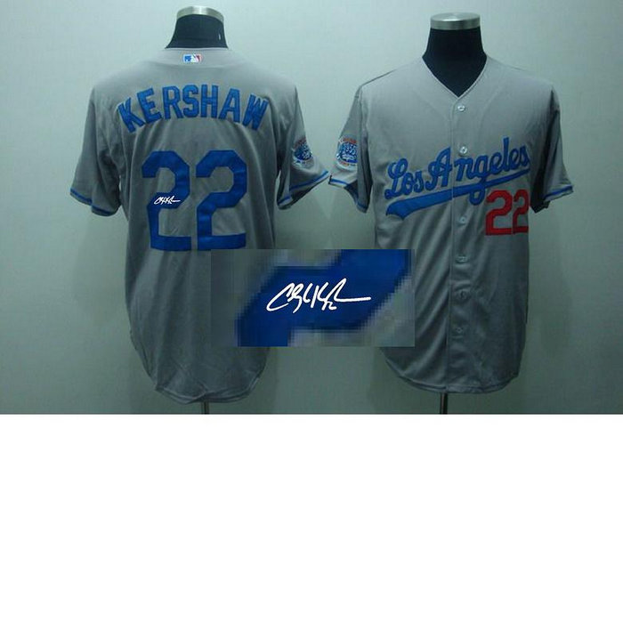 Los Angels Dodgers #22 Clayton Kershaw Grey MLB Signed Jersey Los Angels Dodgers #22 Clayton Kershaw Grey MLB Signed Jersey