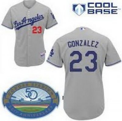 Los Angeles Dodgers 23 Adrian Gonzalez Gray Cool Base MLB Jerseys W 50th Patch Los Angeles Dodgers 23 Adrian Gonzalez Gray Cool Base MLB Jerseys W 50th Patch