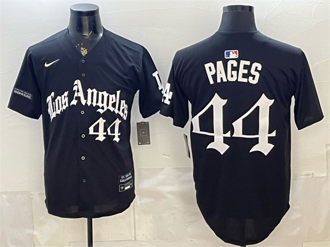 Men's Los Angeles Dodgers #44 Andy Pages Black LA Gothic Style Limited Stitched Baseball Jersey Men's Los Angeles Dodgers #44 Andy Pages Black LA Gothic Style Limited Stitched Baseball Jersey
