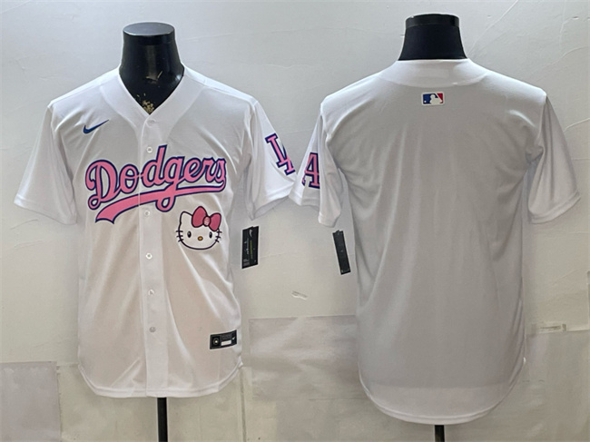 Men's Los Angeles Dodgers Blank White Hello Kitty Night Stitched Baseball Jersey Men's Los Angeles Dodgers Blank White Hello Kitty Night Stitched Baseball Jersey