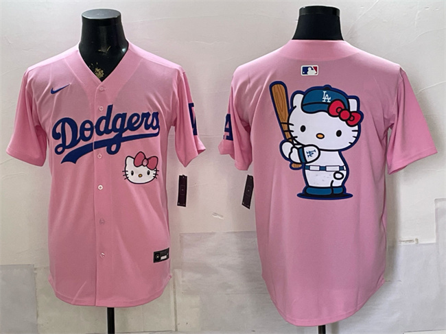 Men's Los Angeles Dodgers Team Big Logo Pink 2025 Hello Kitty Vapor Limited Stitched Baseball Jersey Men's Los Angeles Dodgers Team Big Logo Pink 2025 Hello Kitty Vapor Limited Stitched Baseball Jersey