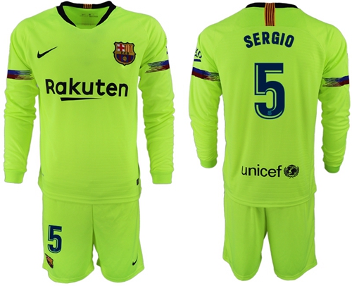 Barcelona #5 Sergio Away Long Sleeves Soccer Club Jersey