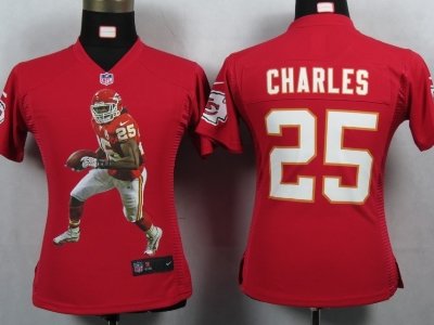 Womens NEW Kansas City Chiefs 25 Charles Red Portrait Fashion Game Jerseys