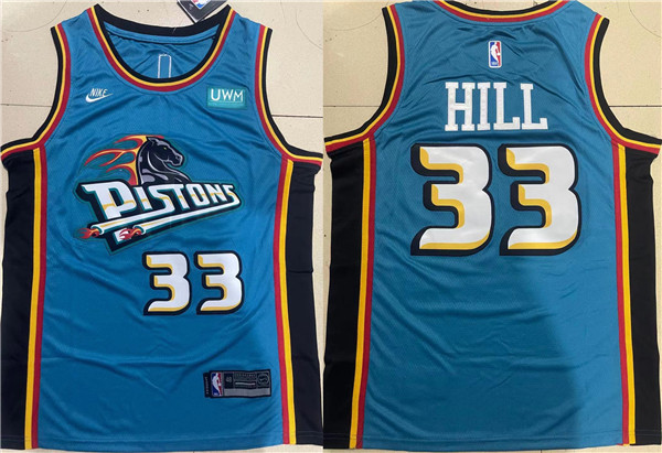 Men's Detroit Pistons #33 Grant Hill Blue Stitched Jersey Men's Detroit Pistons #33 Grant Hill Blue Stitched Jersey