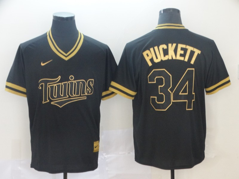 Twins 34 Kirby Puckett Black Gold Nike Cooperstown Collection Legend V Neck Jersey Twins 34 Kirby Puckett Black Gold Nike Cooperstown Collection Legend V Neck Jersey