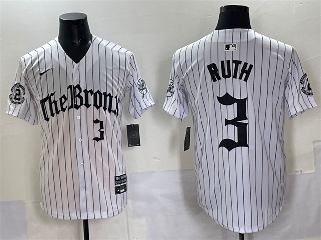Men's New York Yankees #3 Babe Ruth White Pinstripe 'Gothic Legacy Edition' Vapor Premier Limited Stitched Baseball Jersey Men's New York Yankees #3 Babe Ruth White Pinstripe 'Gothic Legacy Edition' Vapor Premier Limited Stitched Baseball Jersey