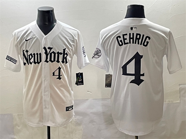 Men's New York Yankees #4 Lou Gehrig White 'Gothic Legacy Edition' Vapor Premier Limited Stitched Baseball Jersey Men's New York Yankees #4 Lou Gehrig White 'Gothic Legacy Edition' Vapor Premier Limited Stitched Baseball Jersey